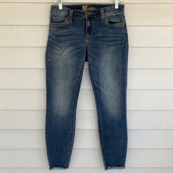 Kut from the Kloth Raw Hem Dark Wash Straight Leg Ankle Jean 4 - Picture 1 of 5
